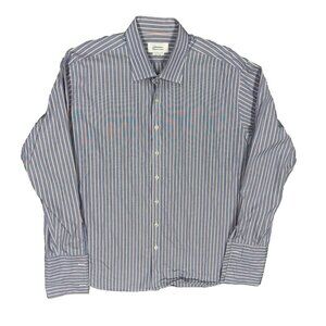Garrison Bespoke Dress Shirt French Cuffs Cotton Blue Striped Long Sleeve 18 XXL